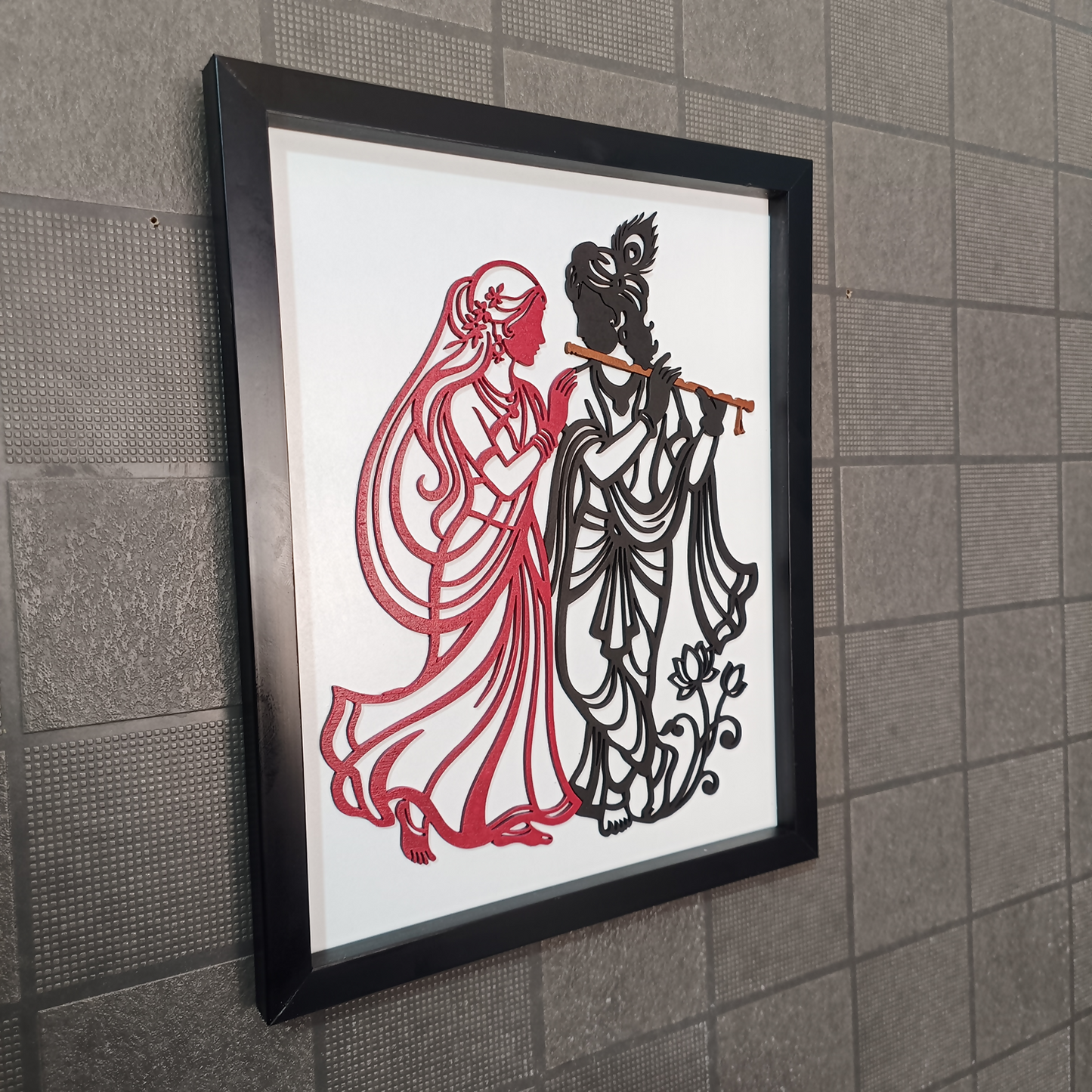Premium Radha Krishna Wall Art Frame | 3D Wooden Handcrafted Religious Wall Decor