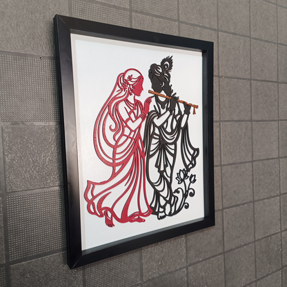 Premium Radha Krishna Wall Art Frame | 3D Wooden Handcrafted Religious Wall Decor