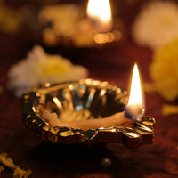 Decorative Ceramic Diya with Gold PVD Plating & Metallic Finish (4 Pc)