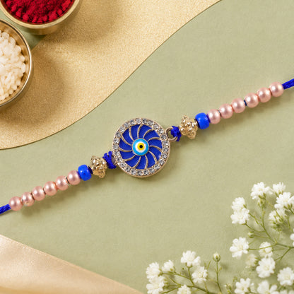 Swirl Enamel Nazar Evil Eye Studded Stylish Beads Designer Rakhi