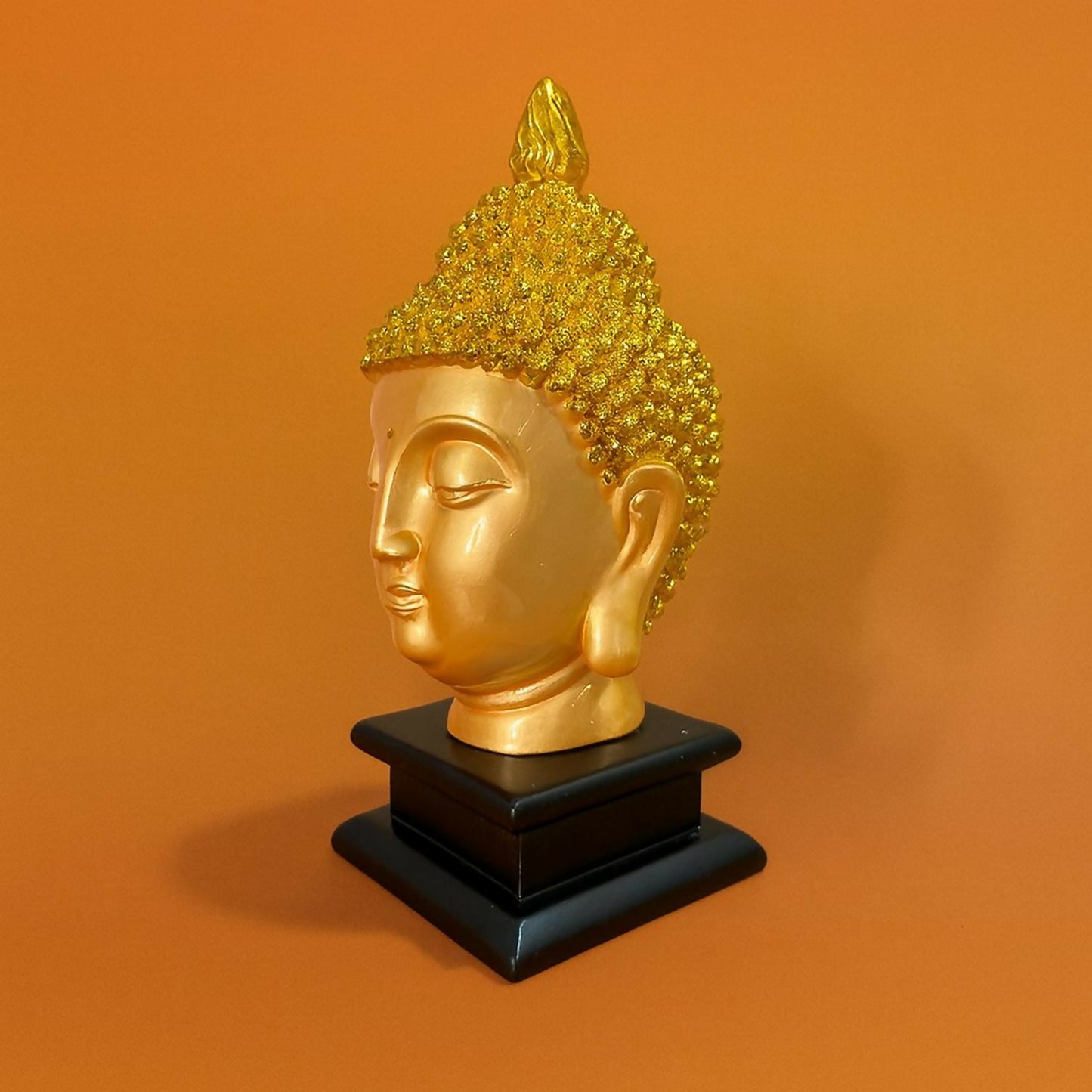 Golden Buddha Head Idol on Black Base | Meditating Buddha Decorative Showpiece for Home, Office, Living Room, Temple & Gift | Spiritual Feng Shui Buddha Statue for Peace & Positivity