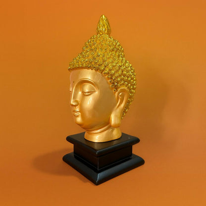 Golden Buddha Head Idol on Black Base | Meditating Buddha Decorative Showpiece for Home, Office, Living Room, Temple & Gift | Spiritual Feng Shui Buddha Statue for Peace & Positivity