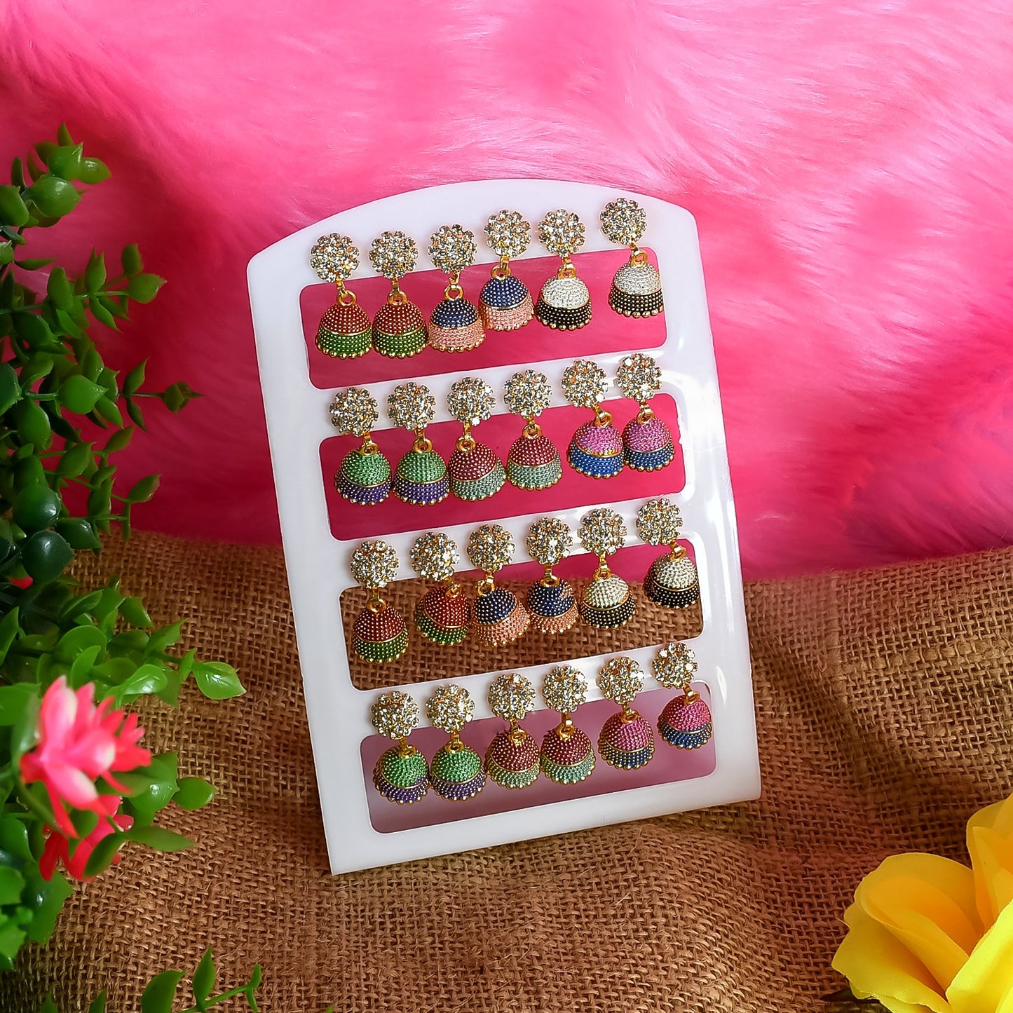 Multicolour earrings jhumkas (12 Pair Set)