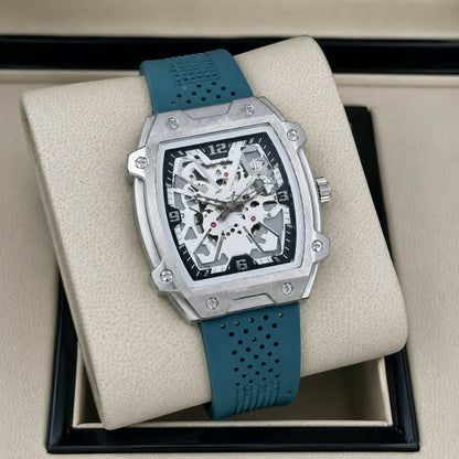 Premium Silver Dial Men's Watch With Silicone Strap For Trendy Casual Style