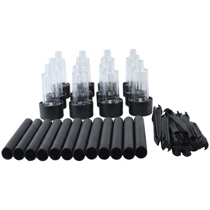 Twelve solar pathway lights with stakes on white background