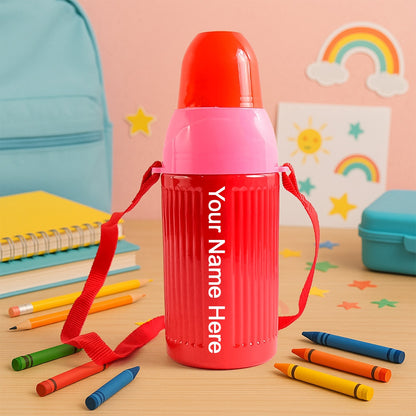 Kids insulated plastic water bottle with strap front view