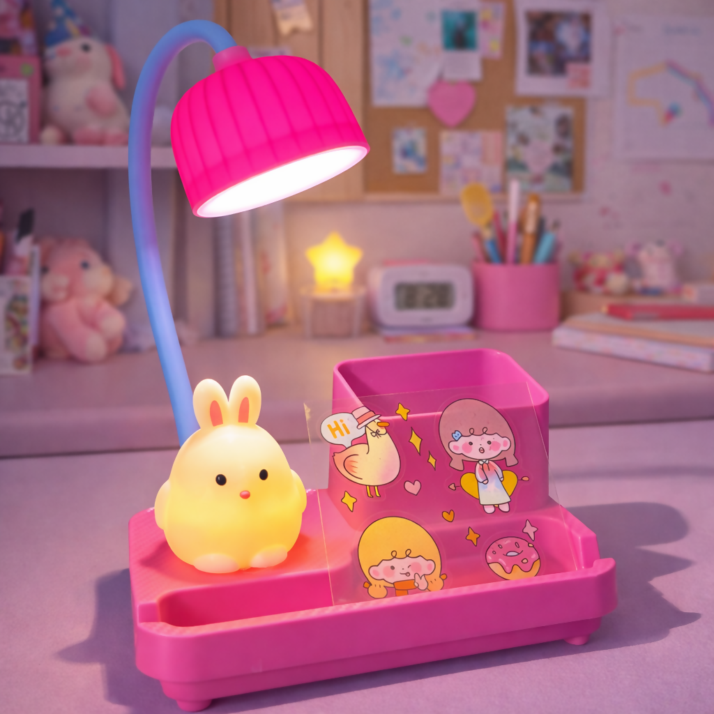 Cute Bunny LED Desk Lamp with Pen Holder & Organizer for Kids Study Table