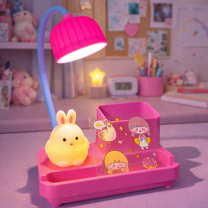 Cute Bunny LED Desk Lamp with Pen Holder & Organizer for Kids Study Table