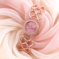 Rose Gold Round Shape Dial Watch with Crystal Bracelet Style Strap for Women