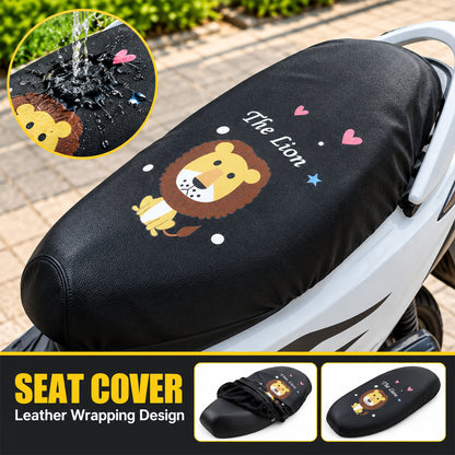 Scooter Seat Cover with Cartoon Lion Print and Elastic Fitting Edge (1 Pc)
