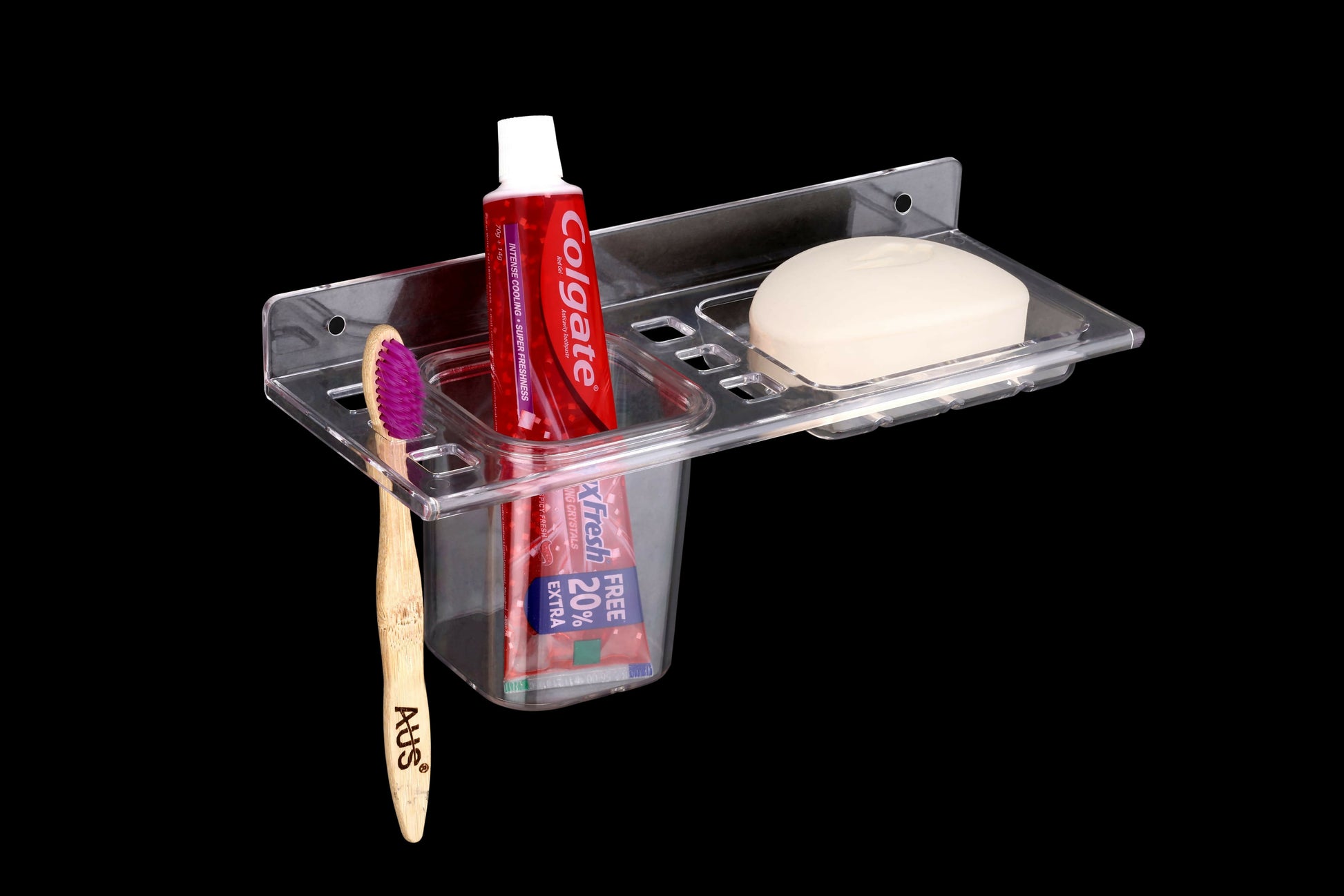3-in-1 soap dish with tumbler and toothbrush holder for organised bathroom space