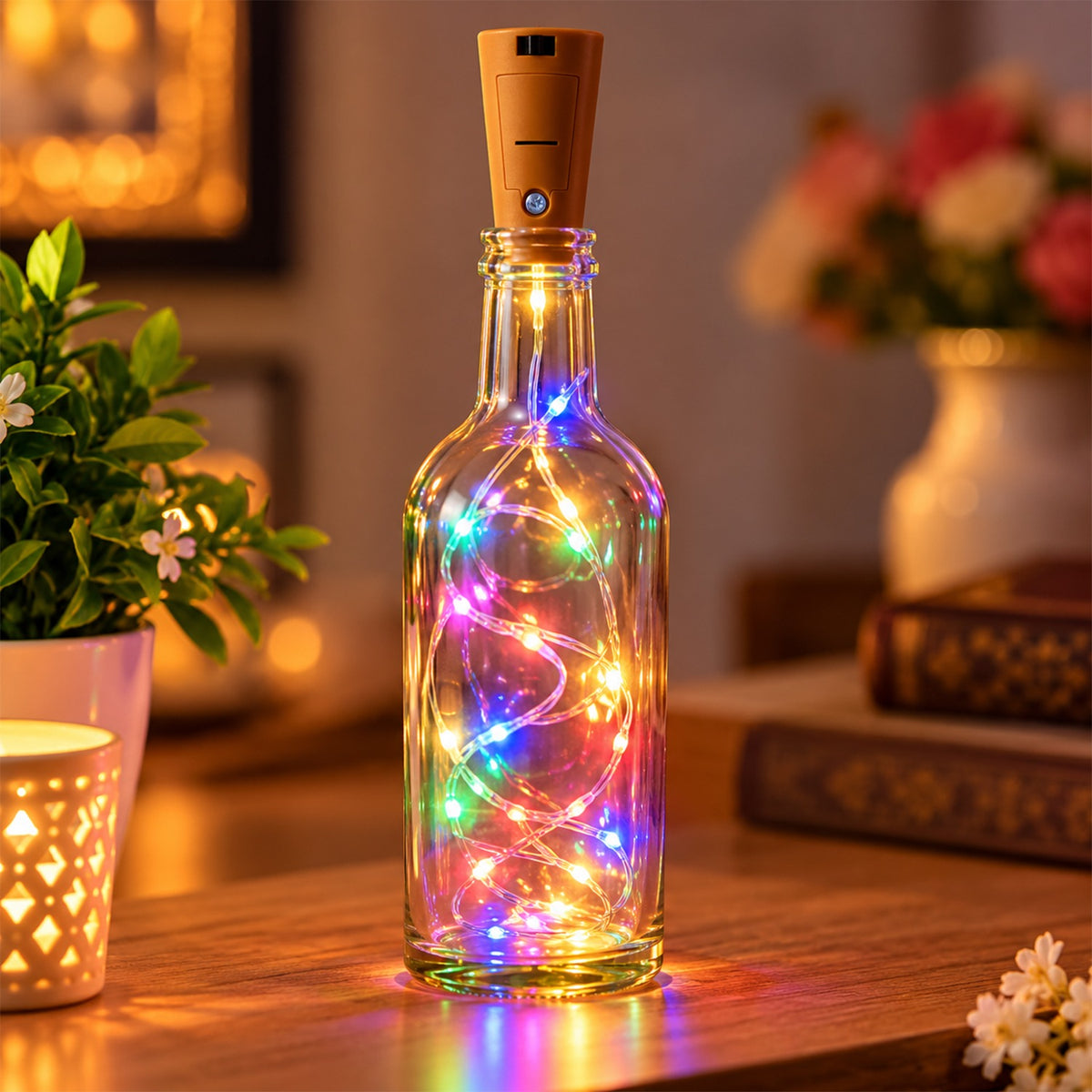 Bottle Cork Copper Wire Light for Home Decor, Multicolour LED Lights (1 Pc)