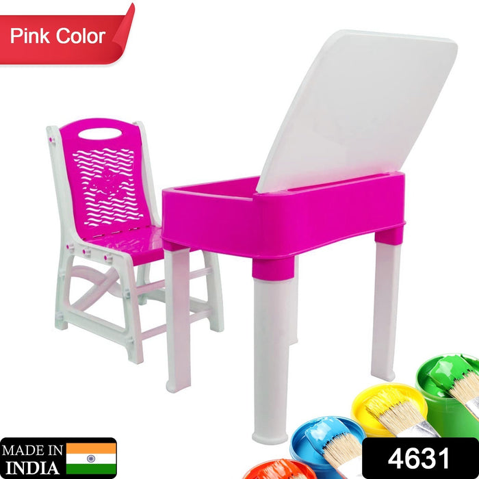 4594ए लड़कों और लड़कियों के लिए स्टडी टेबल और कुर्सी सेट, पेंसिल के लिए छोटे बॉक्स के साथ प्लास्टिक उच्च गुणवत्ता वाली स्टडी टेबल (गुलाबी)