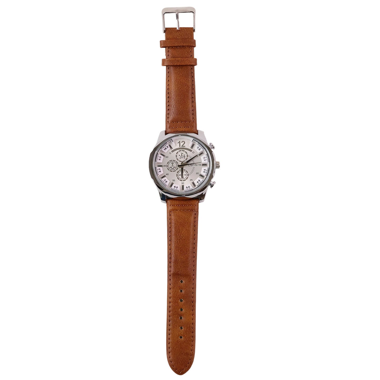 Men’s Analog Wrist Watch with Brown Strap and White Dial for Daily & Office Use