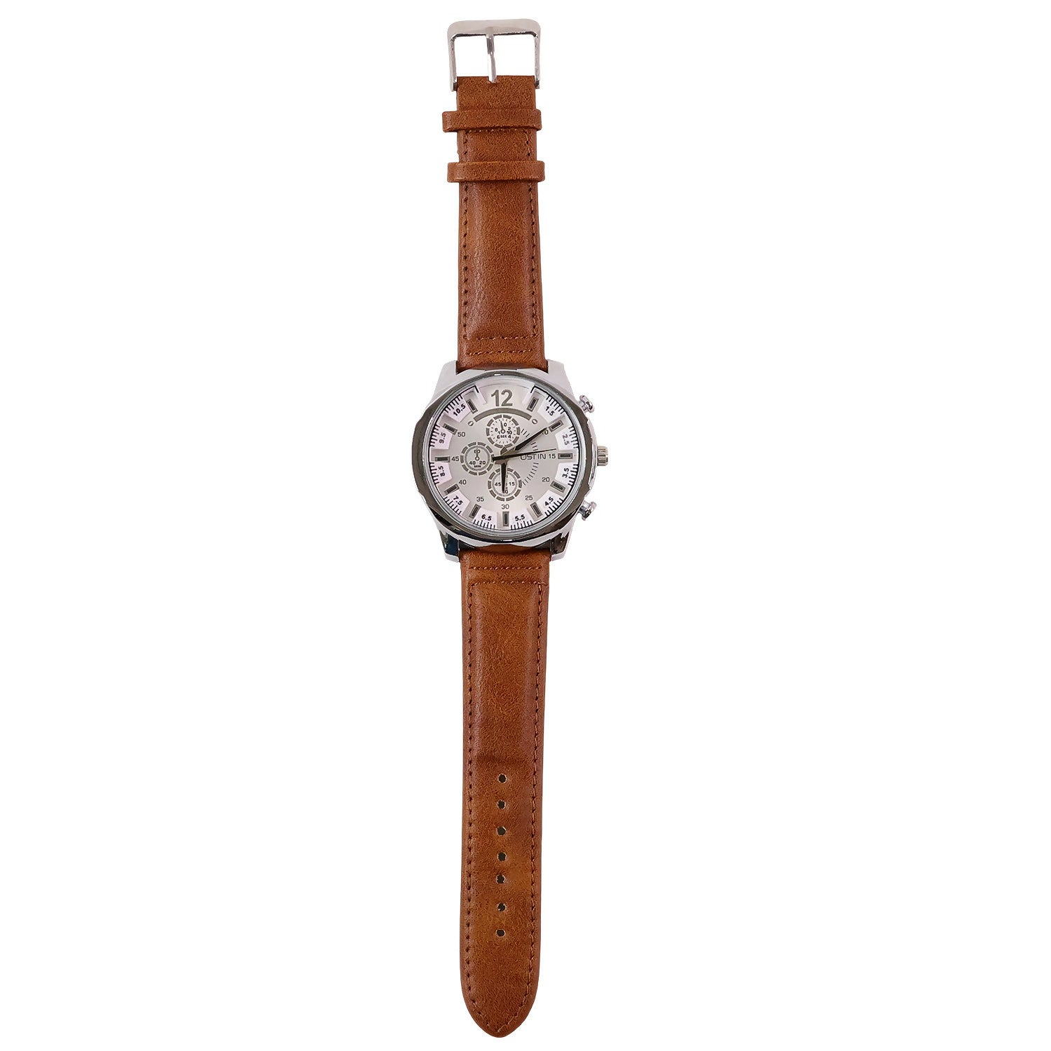 Men’s Analog Wrist Watch with Brown Strap and White Dial for Daily & Office Use