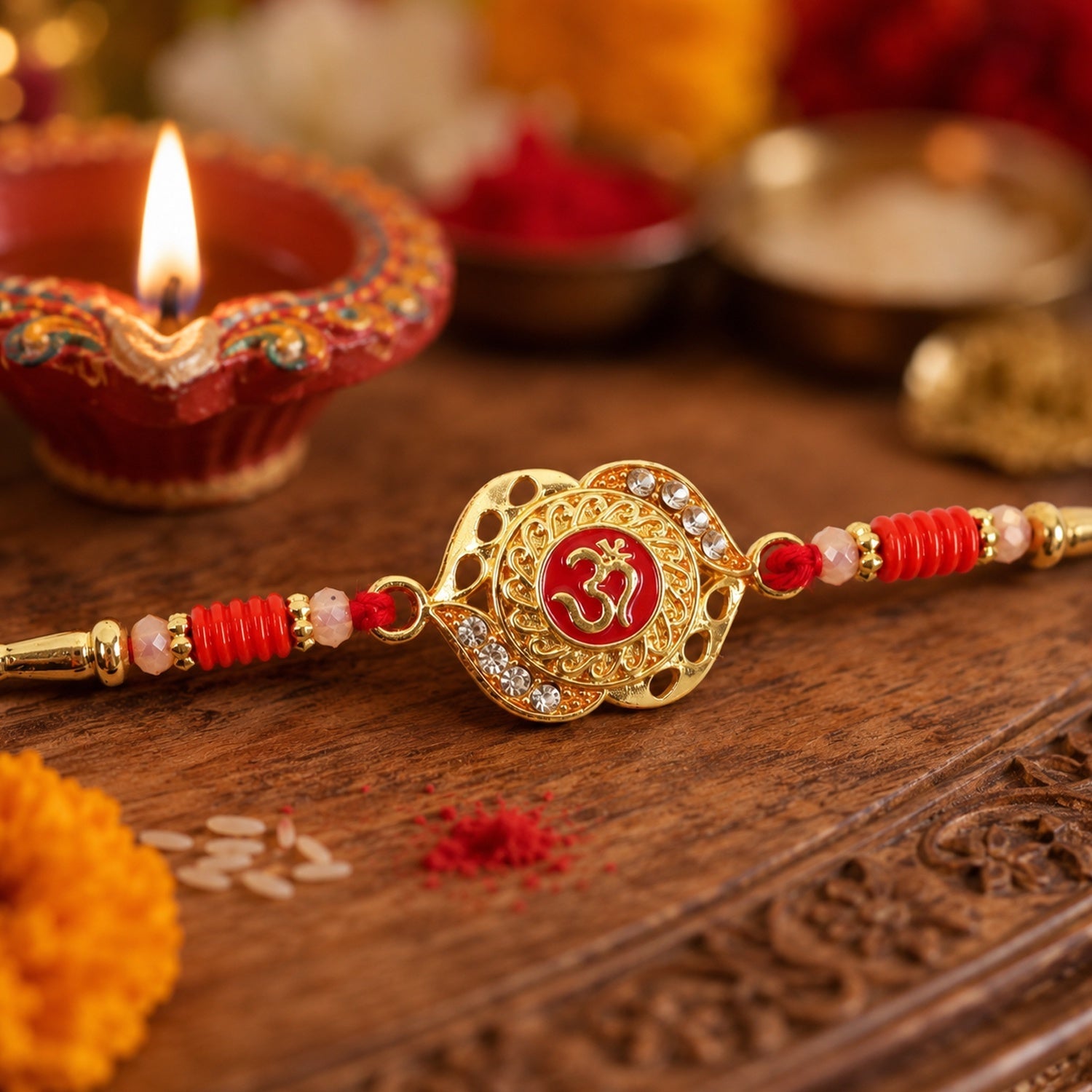 OM Antique Floral Rakhi Elegant Traditional Design for Raksha Bandhan (5pcs)