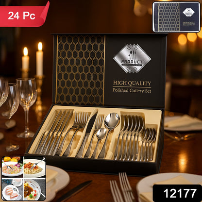 Premium Stainless Steel Polished Cutlery Set (24 Pc)