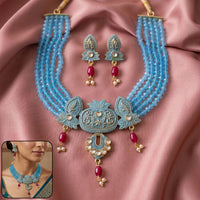 Traditional Sky Beaded Designer Necklace Set with Earrings Ethnic Adjustable Thread Jewelry Set