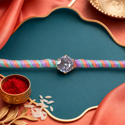 Multicolour Twisted Cord Rakhi with Sparkling Round Crystal Pendant