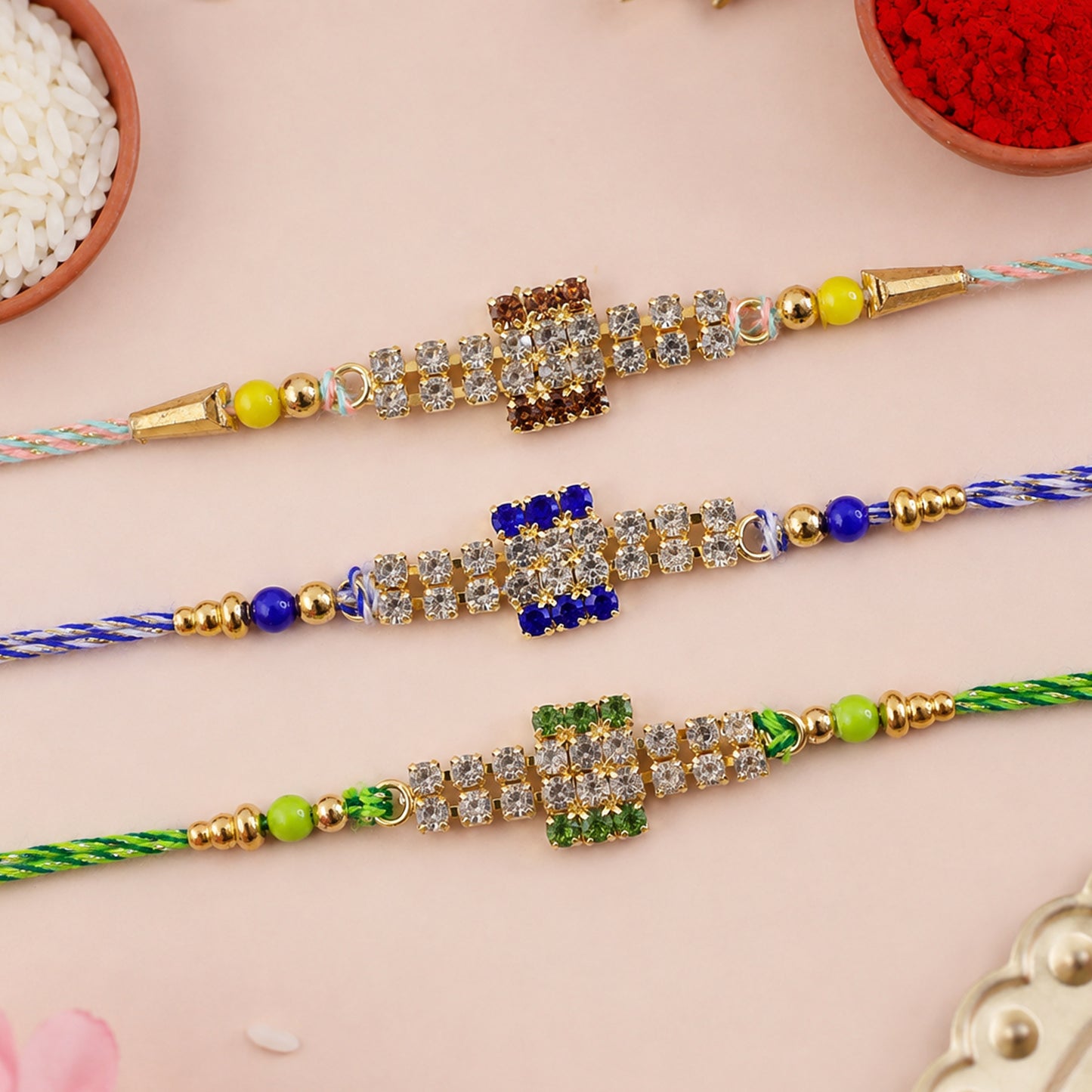 Broad Stone Panel Rakhi with Dazzling AD Sparkle (Pack of 6)