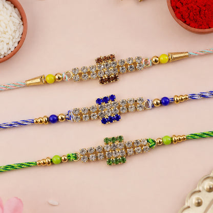 Broad Stone Panel Rakhi with Dazzling AD Sparkle (Pack of 6)