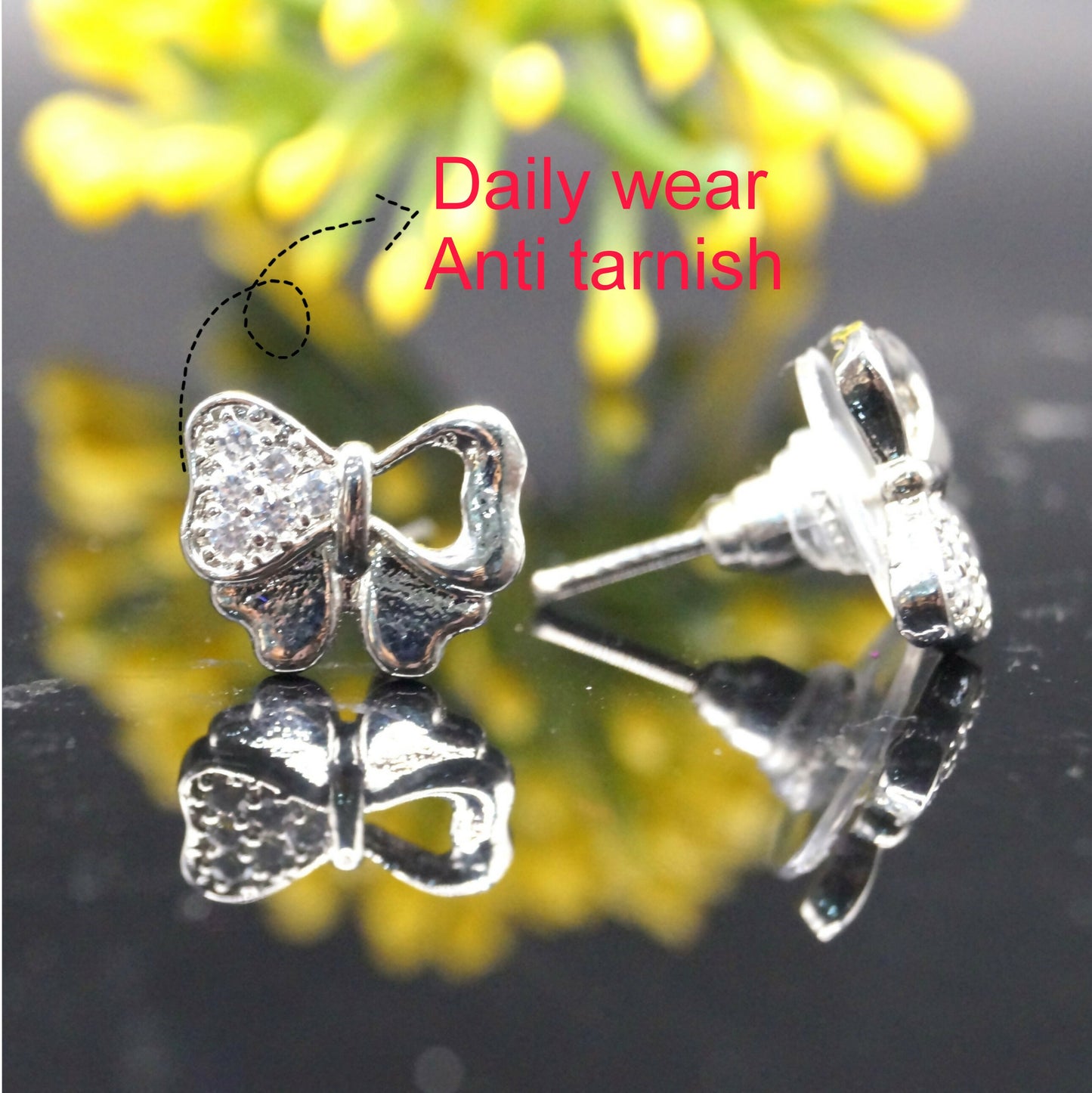 Anti Tarnish AD Bow Stud Earrings - Daily Wear Jewelry for women and girls