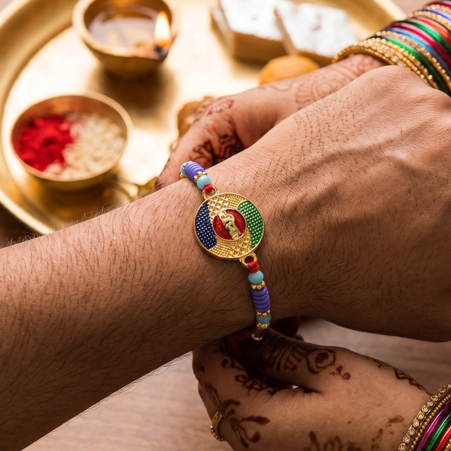 Rakhi Traditional Festive Thread with Decorative Beads (10pcs)