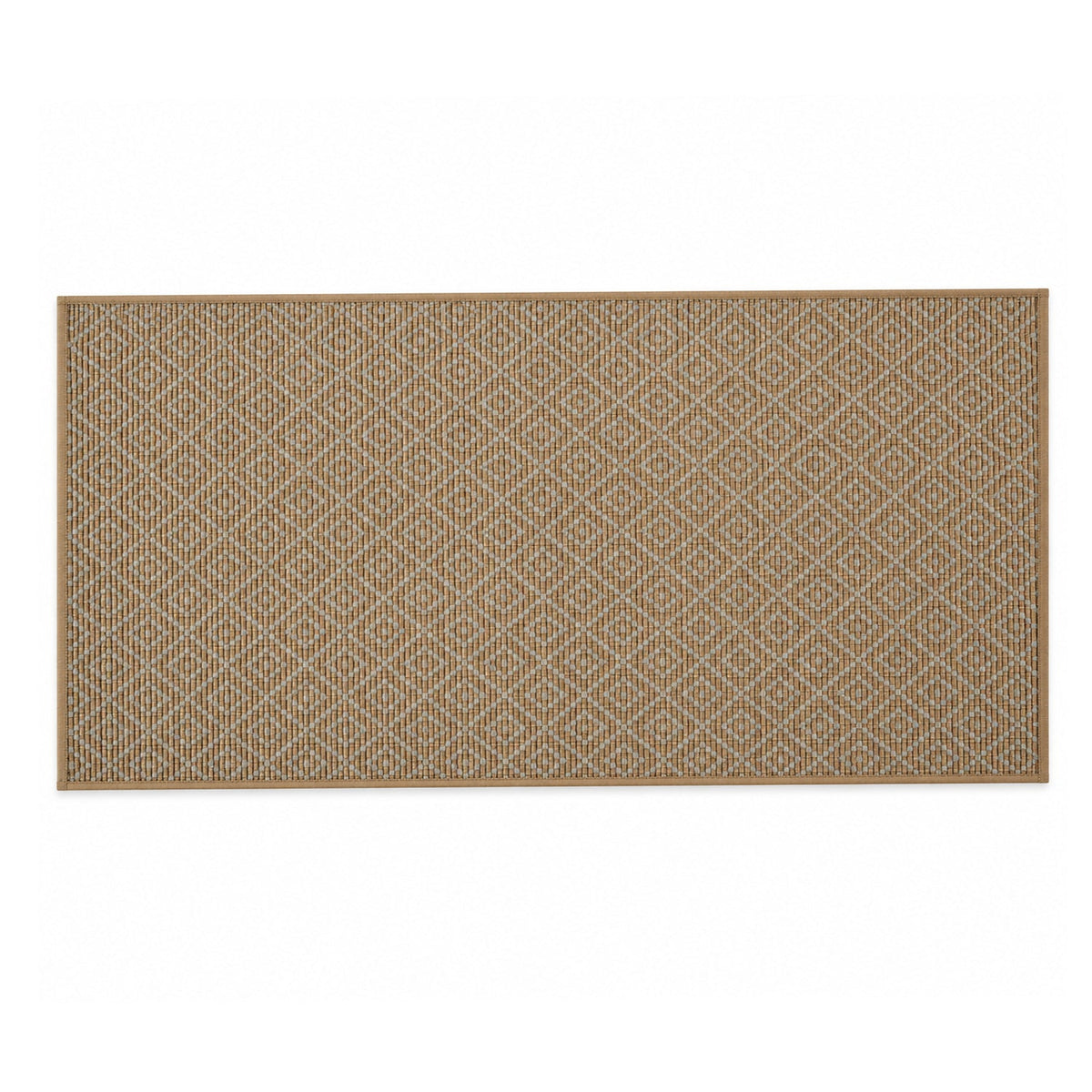 A full overhead shot of the rectangular brown runner mat featuring a repeating diamond weave pattern.