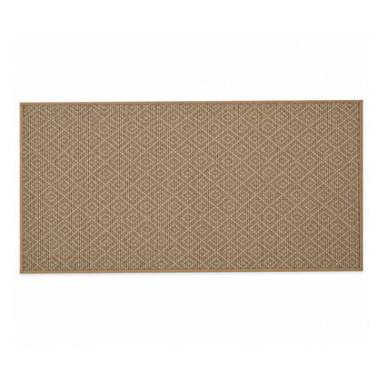 A full overhead shot of the rectangular brown runner mat featuring a repeating diamond weave pattern.