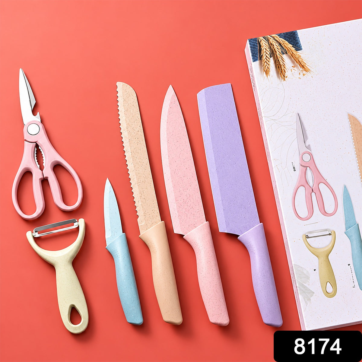 Corrugated Kitchen Knife Set with Cleaver, Bread Knife and Scissors (6 Pc Set)