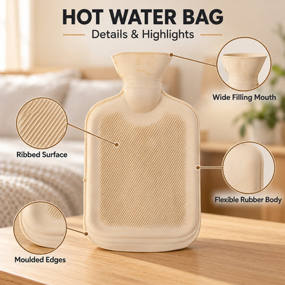 Rubber Hot Water Bag with Ribbed Surface and Wide Filling Mouth (1 Pc)