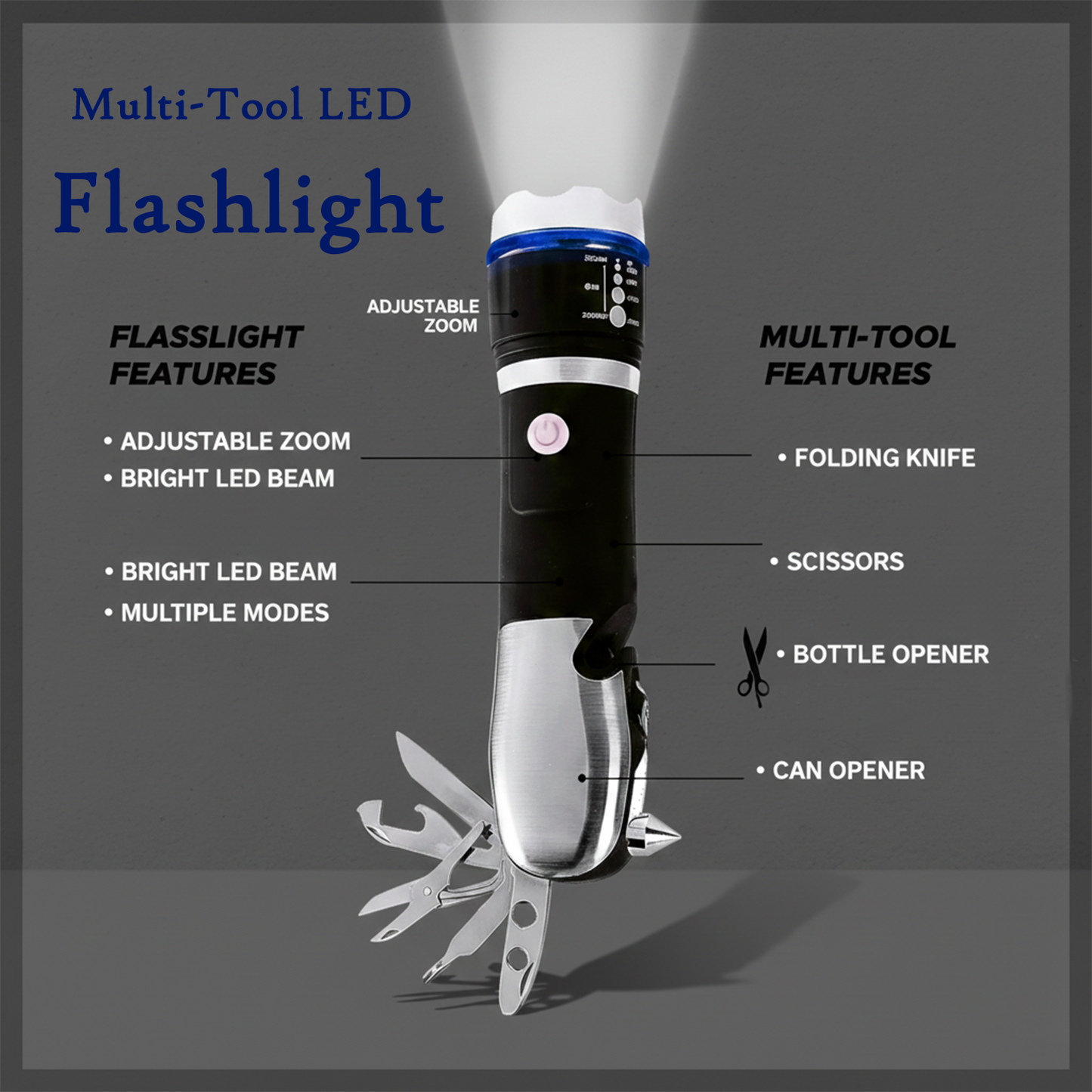 Battery Operated Multi-Tool LED Flashlight – All in One Tool Light (1 Pc)
