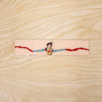 Little Hanuman Kids Rakhi with Blue Bead Chain and Red Thread