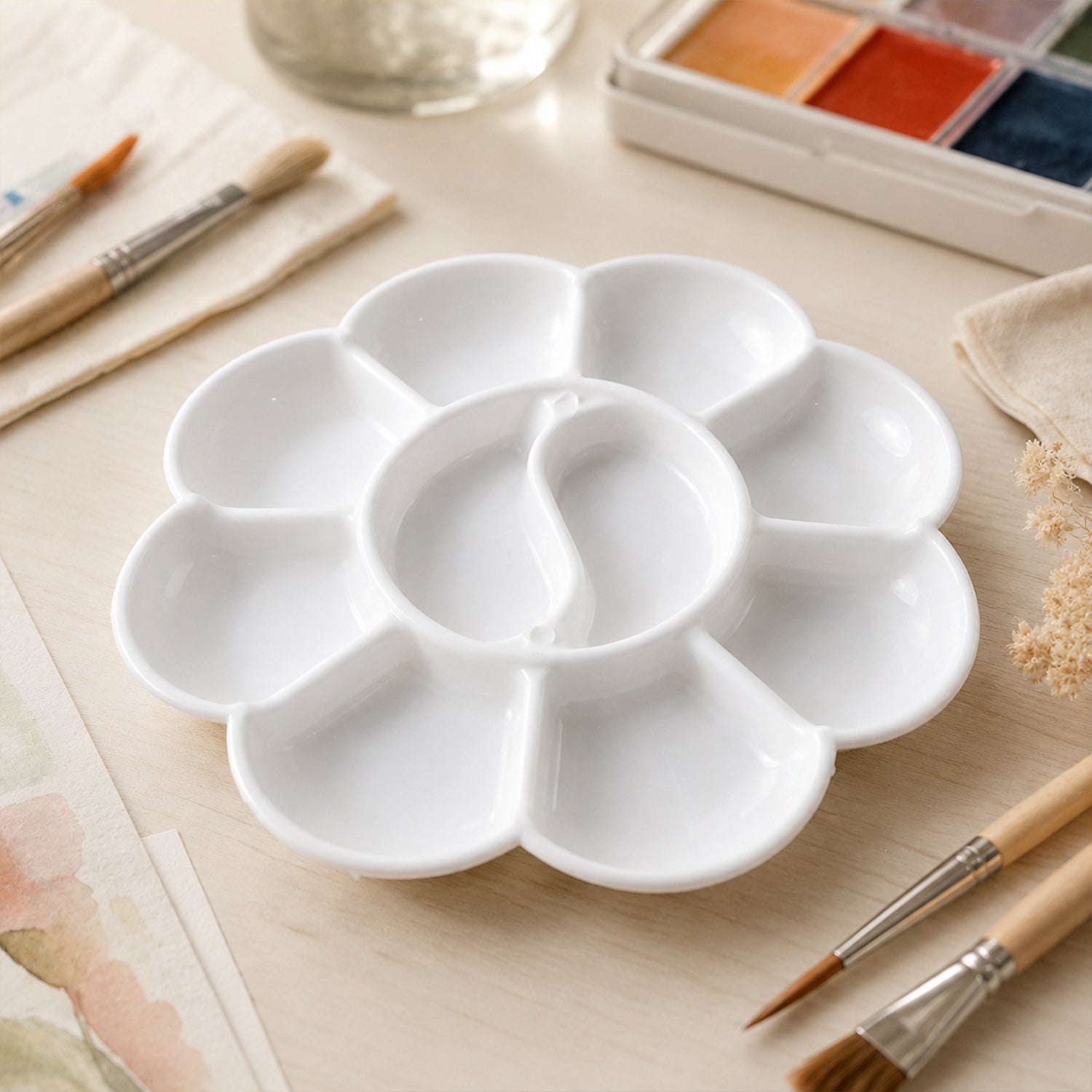 Flower Shape Colour Mixing Plate 10 Well Paint Palette for Watercolour & Acrylic Art