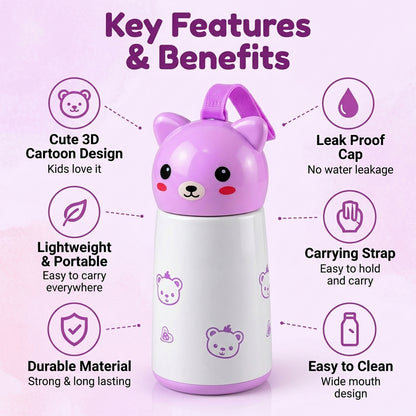Mini Vacuum Water Bottle with Bunny Cap and Carry Strap 220ml (1 Pc)