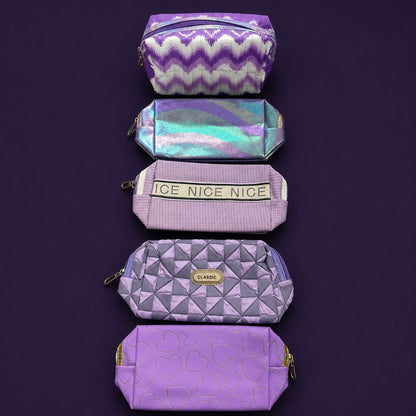 Purple pouch with holographic finish and quilted design