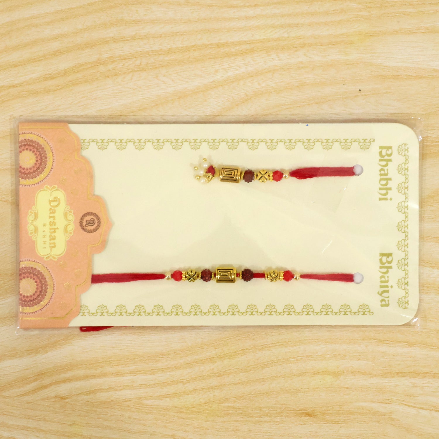 Geometric Rectangle Bhai Bhabhi Rakhi with Rectangular Charm and Tassel for Gifting