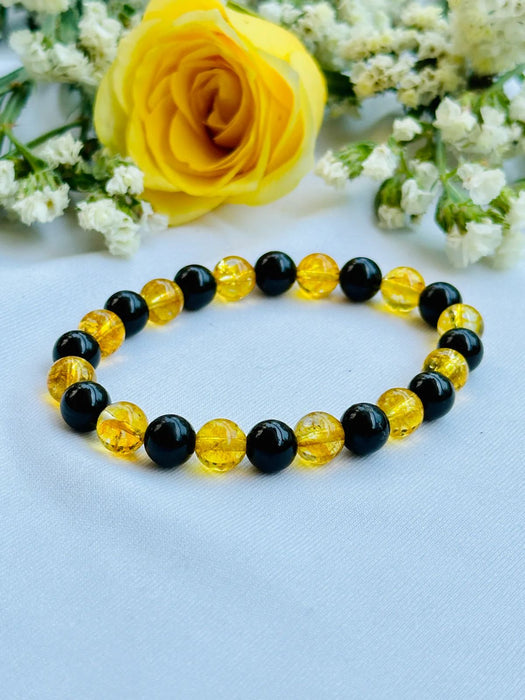 Black Obsidian With Yellow Citrine Bracelet Bracelet Crystal Stone