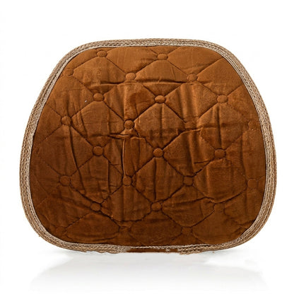 Front view of a brown quilted velvet cushion with a textured border on a white background.