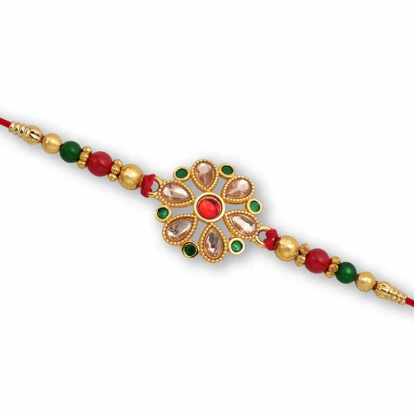 Kundan Rakhi Elegant Floral Golden Design for Raksha Bandhan (50pcs)