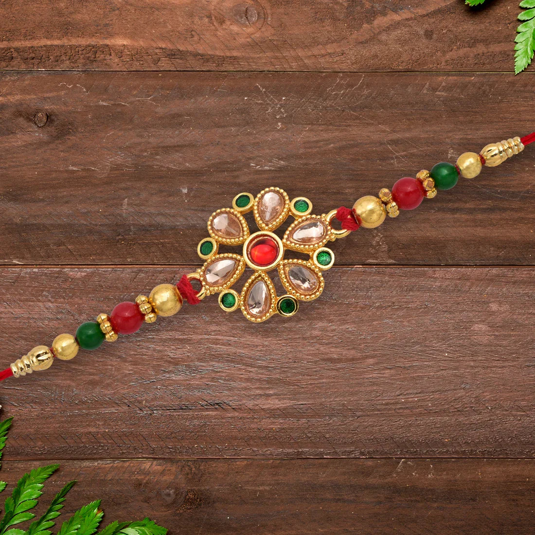 Kundan Rakhi Elegant Floral Golden Design for Raksha Bandhan (50pcs)