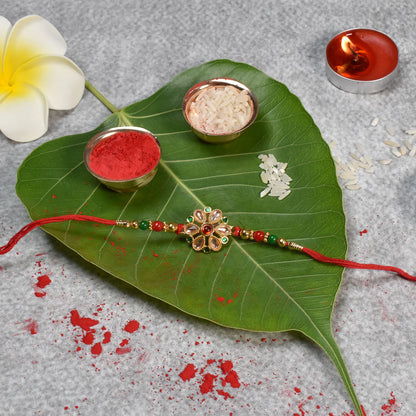 Kundan Rakhi – Elegant Floral Golden Design for Raksha Bandhan