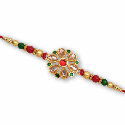 Kundan Rakhi – Elegant Floral Golden Design for Raksha Bandhan