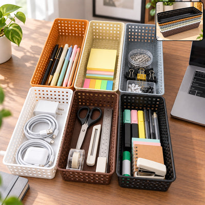 Multi Basket Desk Organizer Rack Set for Office Stationery (6 Pc)