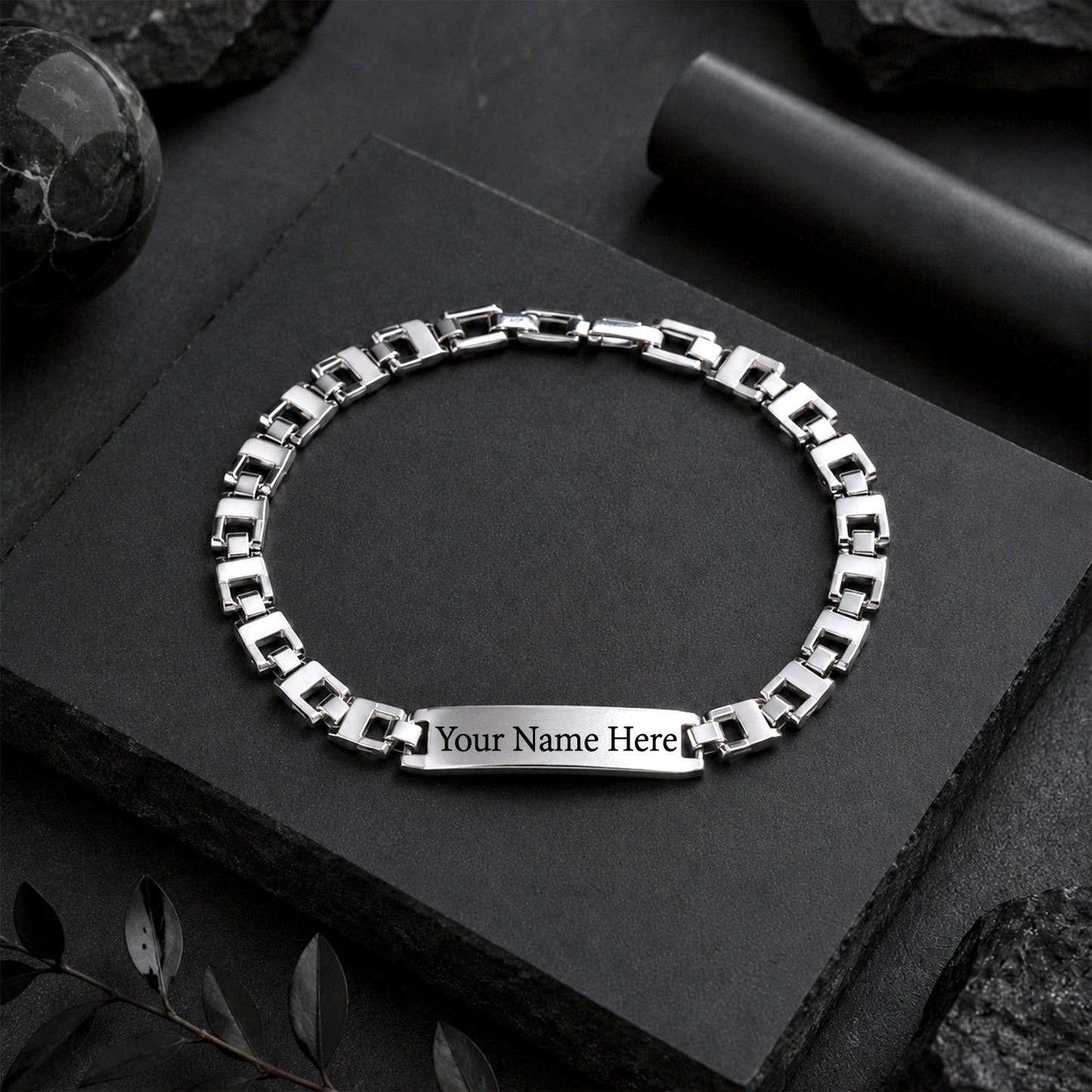 Customized Name Engraved Silver Plate Link Chain Bracelet (1 Pc)