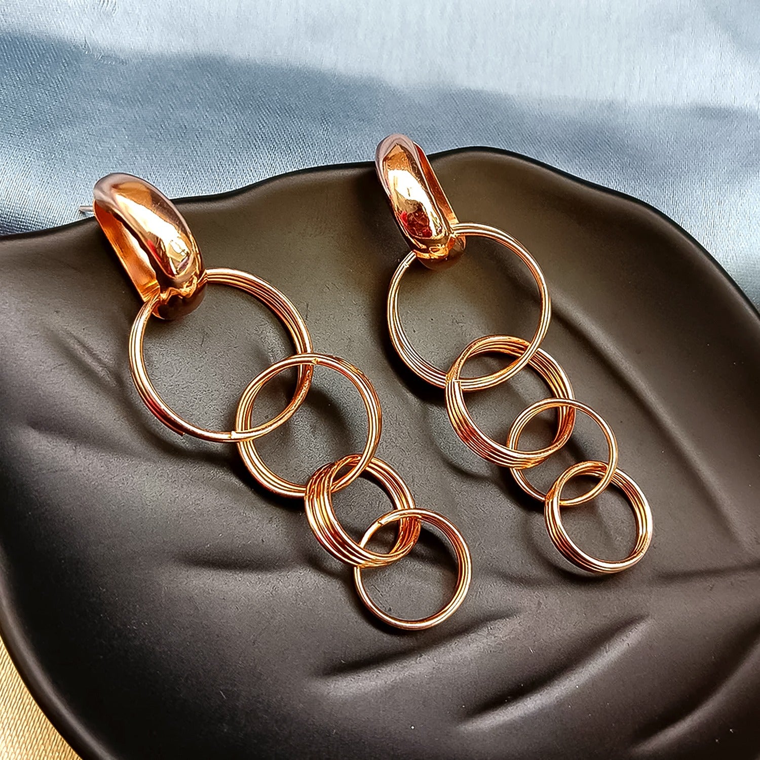 Gold Toned Contemporary Drop Earrings (Pair Of 1)