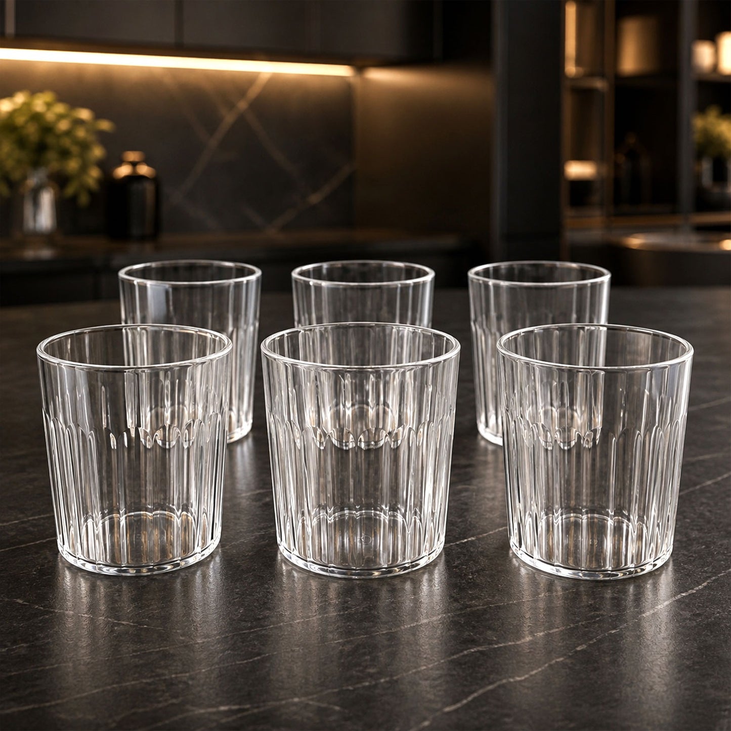 Glass Drinking Set – Durable 6-piece 300ml Ribbed Tumblers