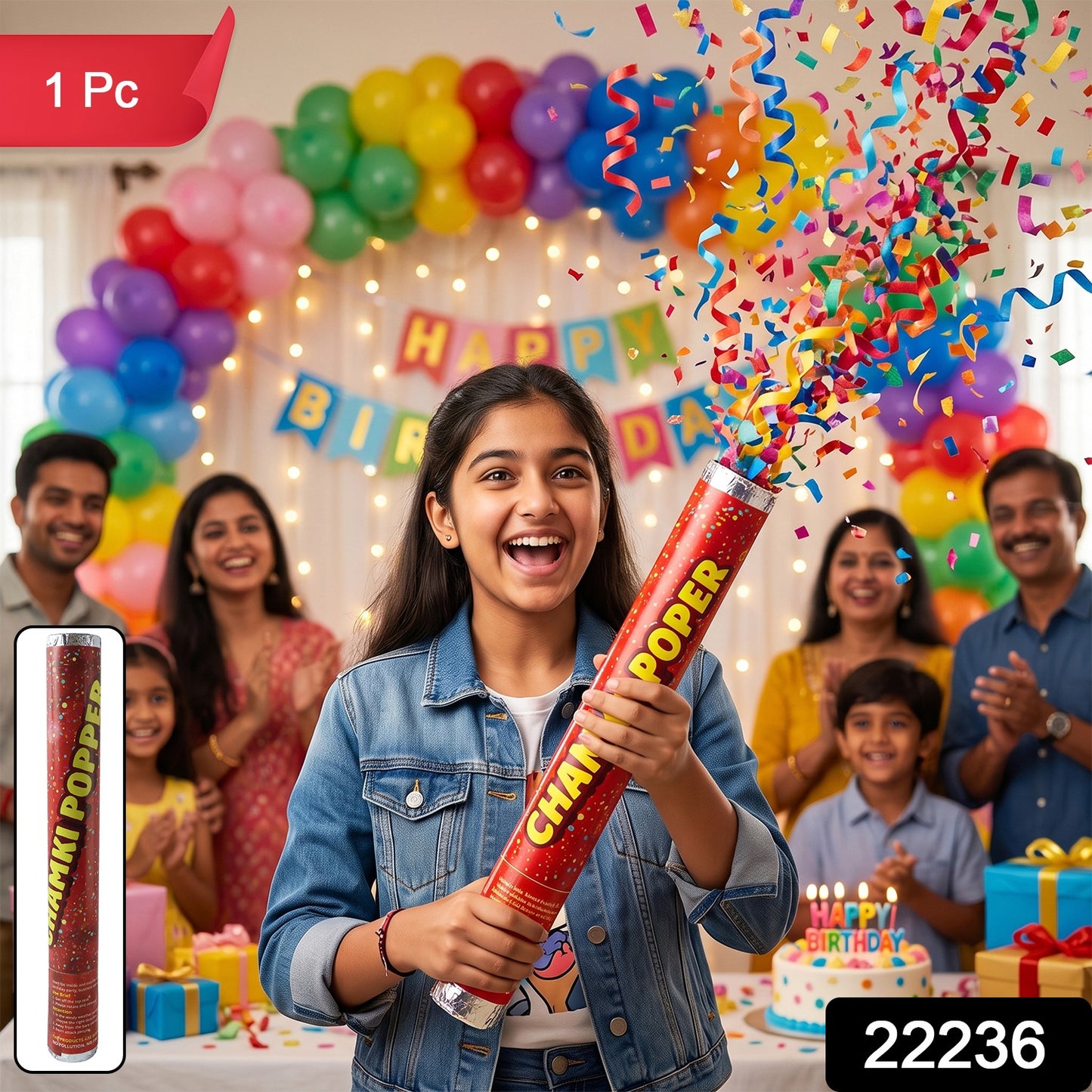 Red Chamki Confetti Party Popper for Birthday Wedding and Celebration (1 Pc)