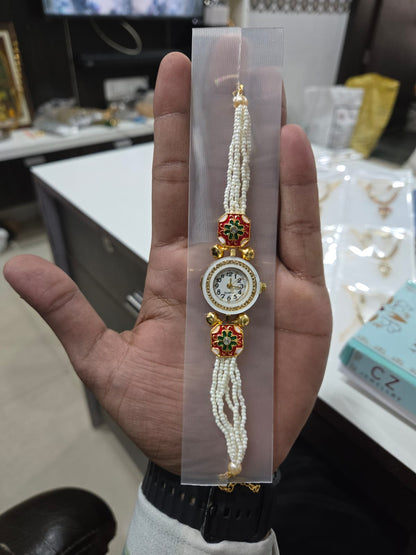 Traditional Gold Tone Bracelet Watch for Women with Beaded Strap Stylish Jewellery