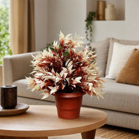 Artificial Brown Cream Bonsai Bushy Plant in Terracotta Pot for Home Office Decor